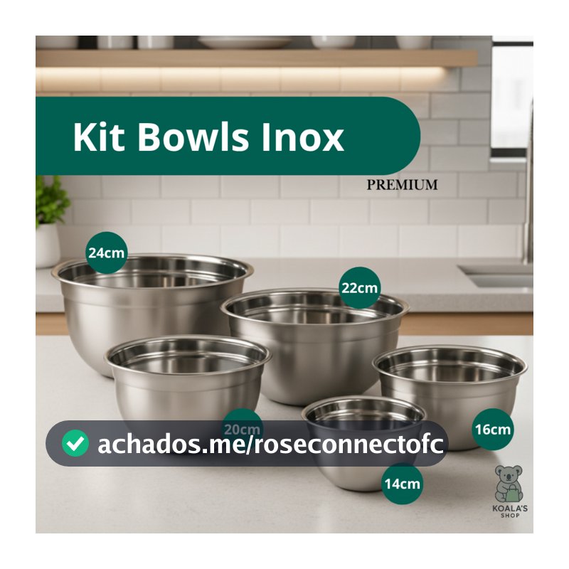 Conjunto Bowl Inox Kit Peças Tigela Inox Empilhável 14cm 16cm 20cm 22cm 24cm Gamela Bacia Cozinha