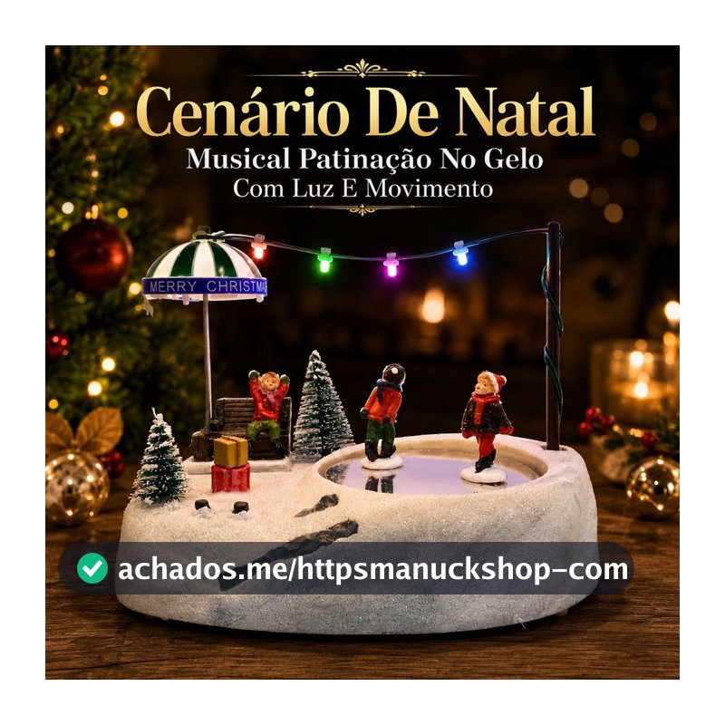 Cenário De Natal Musical Patinação No Gelo Com Luz E Movimento