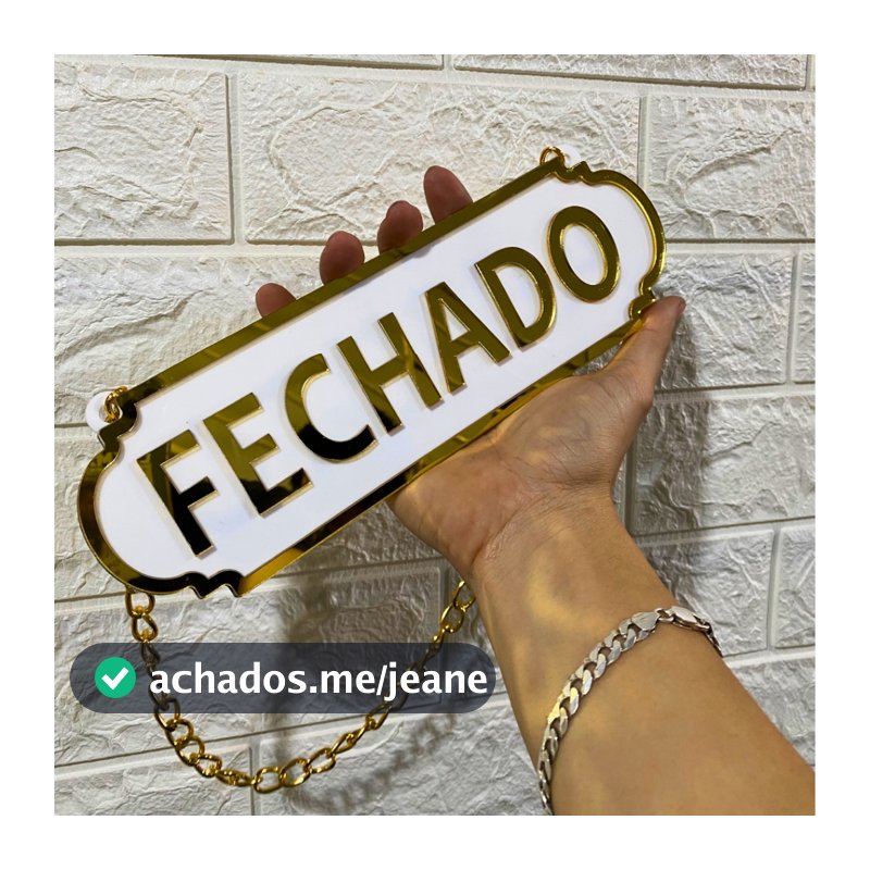 Placa Aberto e Fechado em Acrilico Espelhado com Corrente e Ventosa
