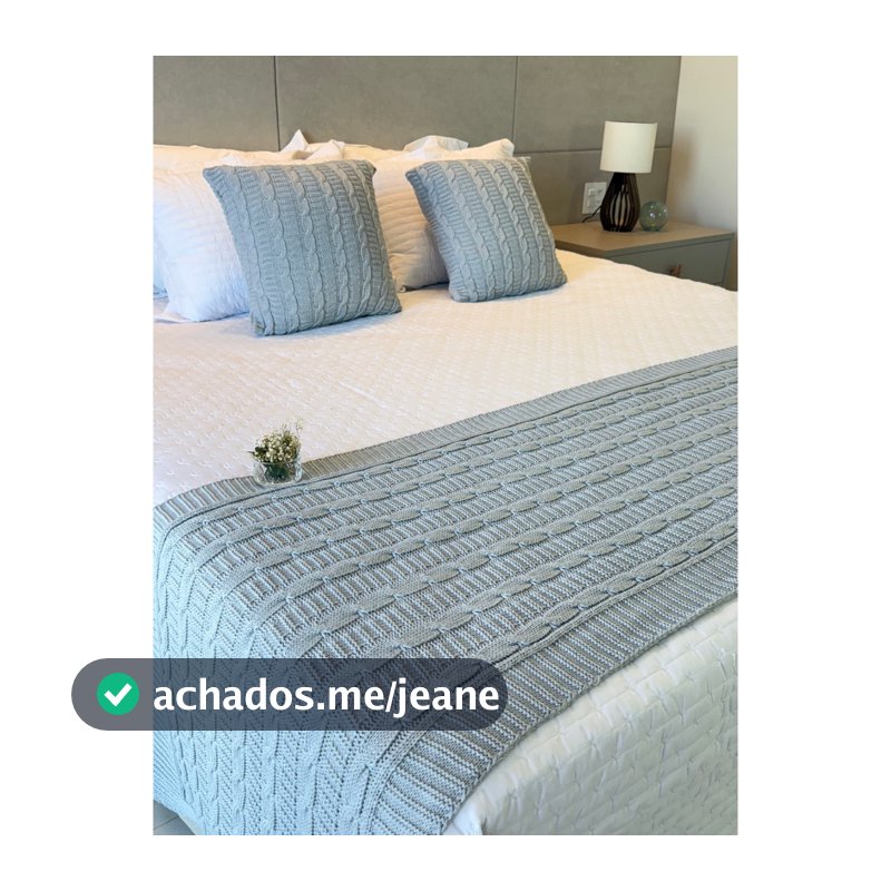 Peseira Tricot luxo + 2 Capas Almofada 45x45 Cama e Sofá Casal/Queen/King Decor Trançado Grosso Luxo
