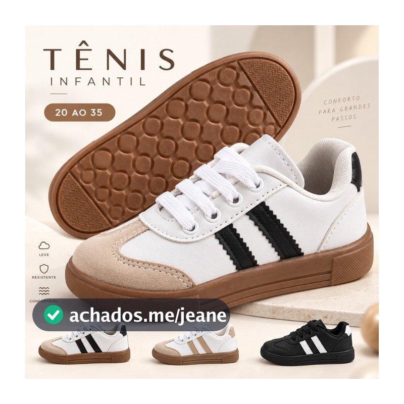 Tênis infantil casual moderno e confortável modinha