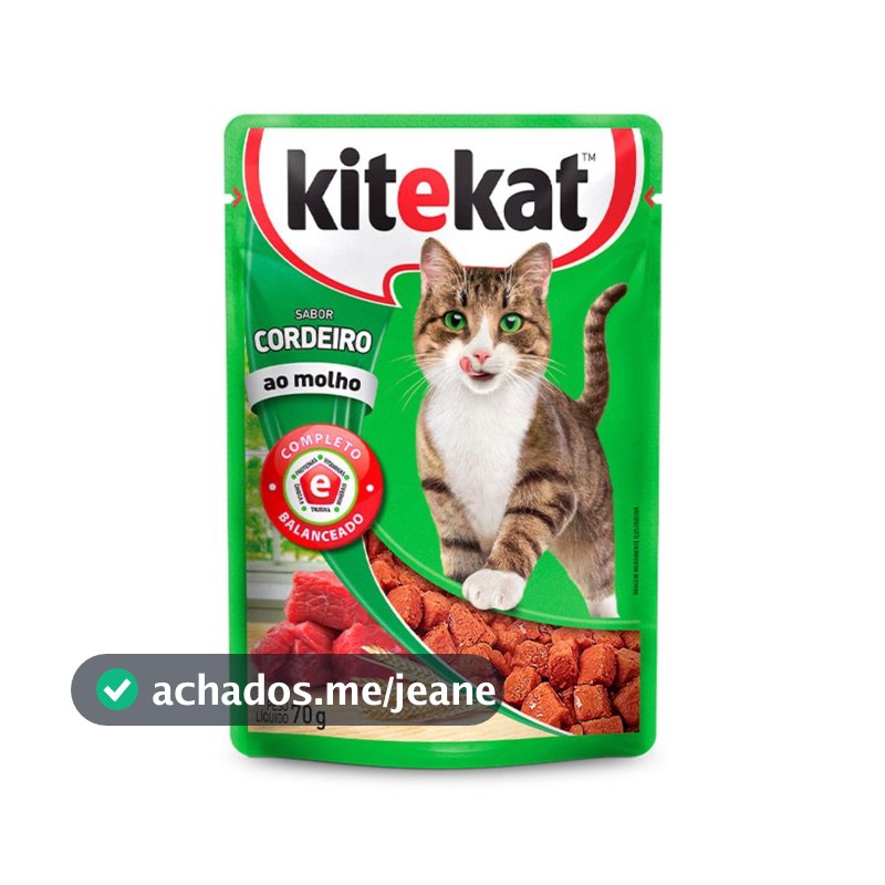Kit 24 Sachês KiteKat Ração Gatos Alimento Úmido Sabor Cordeiro ao Molho Completo Balanceado 70g