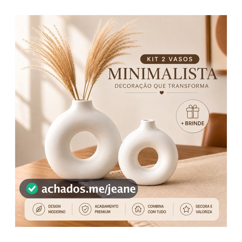 Kit 2 Vasos Rosquinha Minimalista Gesso Cru | + Brinde