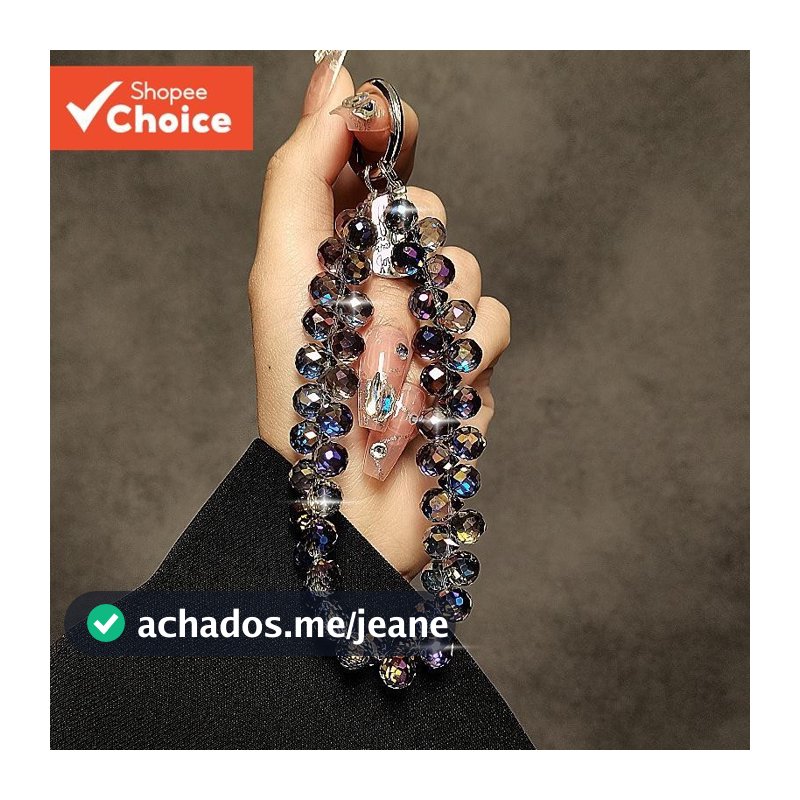 Cordão De Telefone De Cristal De Luxo – Pulseira Ajustável Com Contas À Mão Pingente Anti-Perda