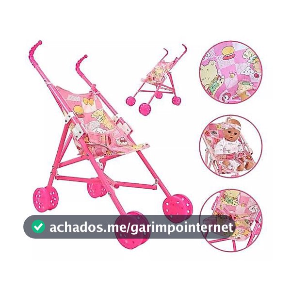 Carrinho de Boneca Infantil Rosa - Dobrável e Leve, Ideal para Presente