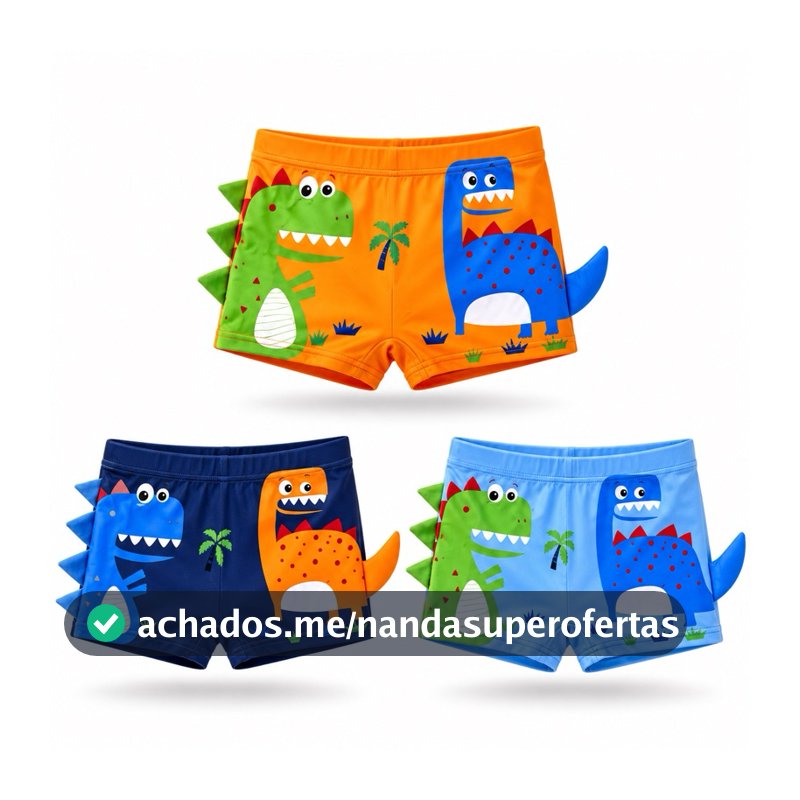 Sunga Infantil 1, 2 ou 3 uni Boxer Menino Estampada Dinossauro Tubarão Caranguejo Praia Piscina Sortidas
