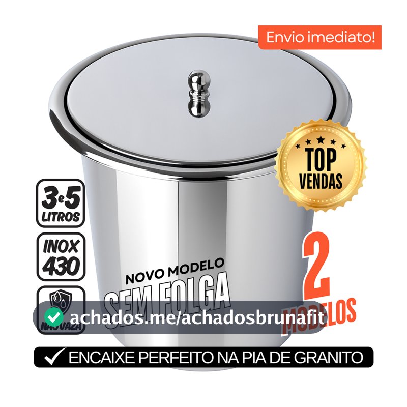 Lixeira de Embutir 3 ou 5 Litros Pia Gourmet Feita em Inox e Alumínio Não Enferruja