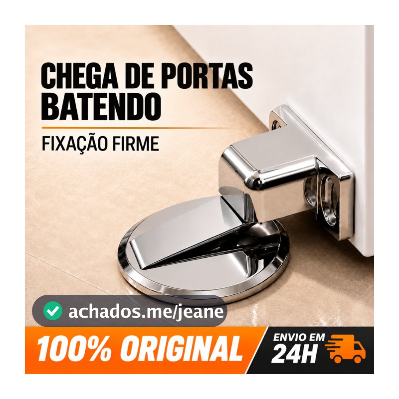 Prendedor Trava Fixador de Porta Magnético Slim Inox Cromado Adesivo
