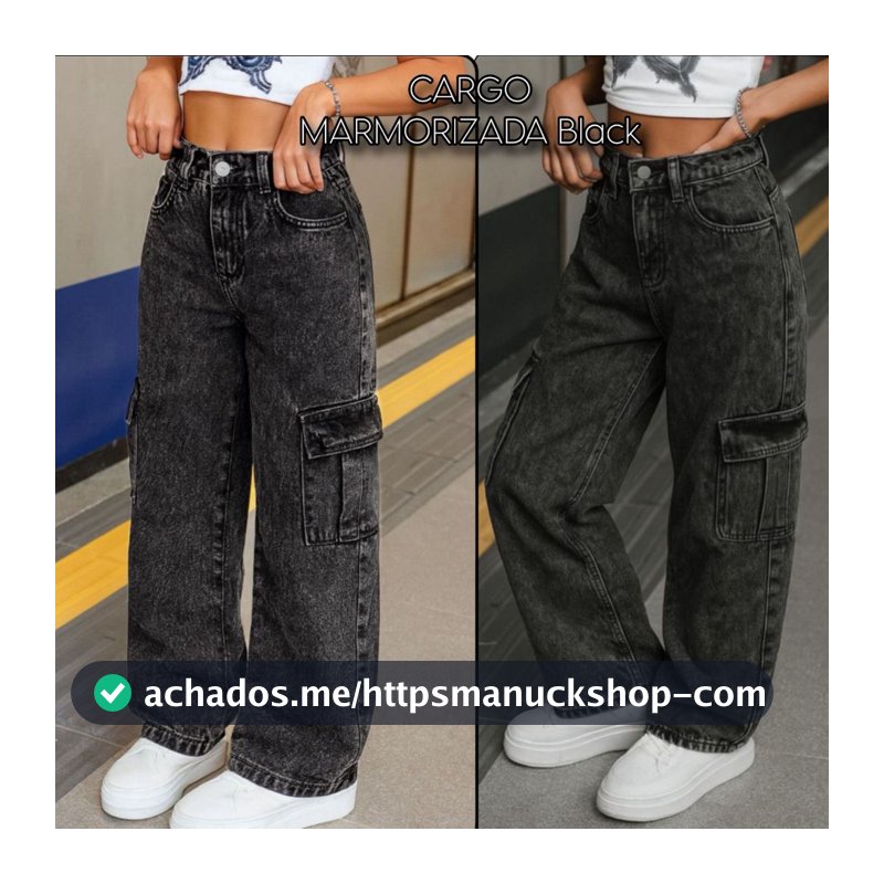 Calça Jeans Infantil  Wide Leg Cargo Black Juvenil 6 ao 14  ALTO PADRÃO LINHA PREMIUM