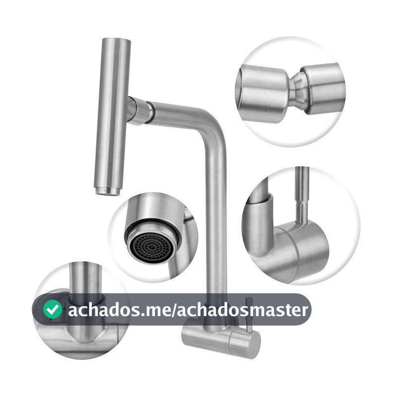 Torneira Cozinha Parede Inox Escovado Bica Articulada 360 Graus Flexivel Multiuso