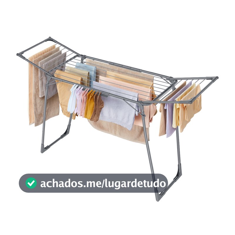 SONGMICS Varal de roupas 56,5 x 173 x 96,5 cm, dobrável com abas, compacto, com prendedores, estrutura metálica, cinza
