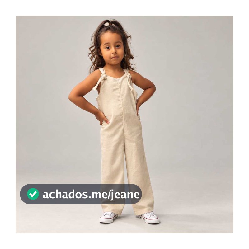 Macacão Infantil Pantalona Jardineira Wide Leg com Alças de Amarrar com Botões de Madeira
