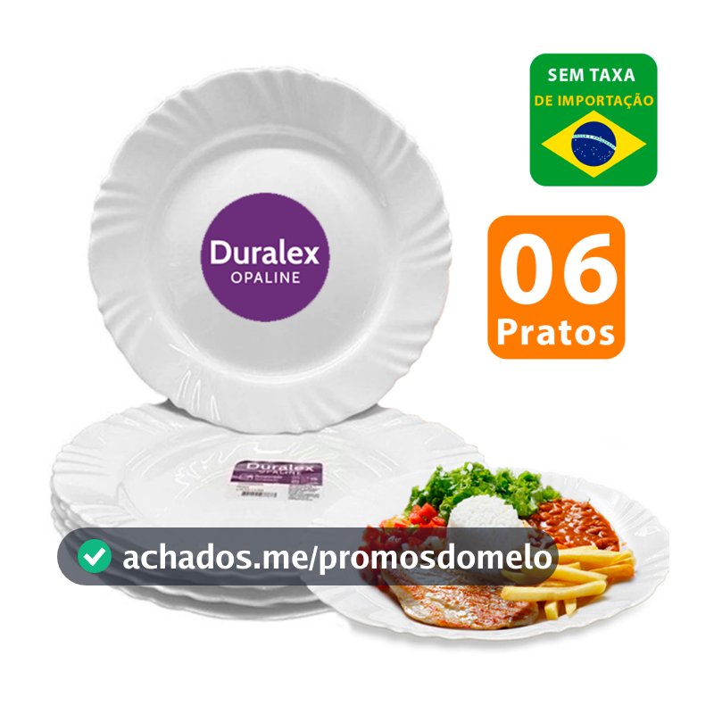 Kit jogo 6 Prato Raso redondo de vidro temperado Duralex Vidro Pétala Branco Opaline