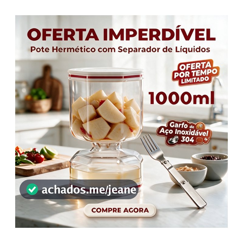 Pote Hermético para Conservas com Separador de Líquido com garfo