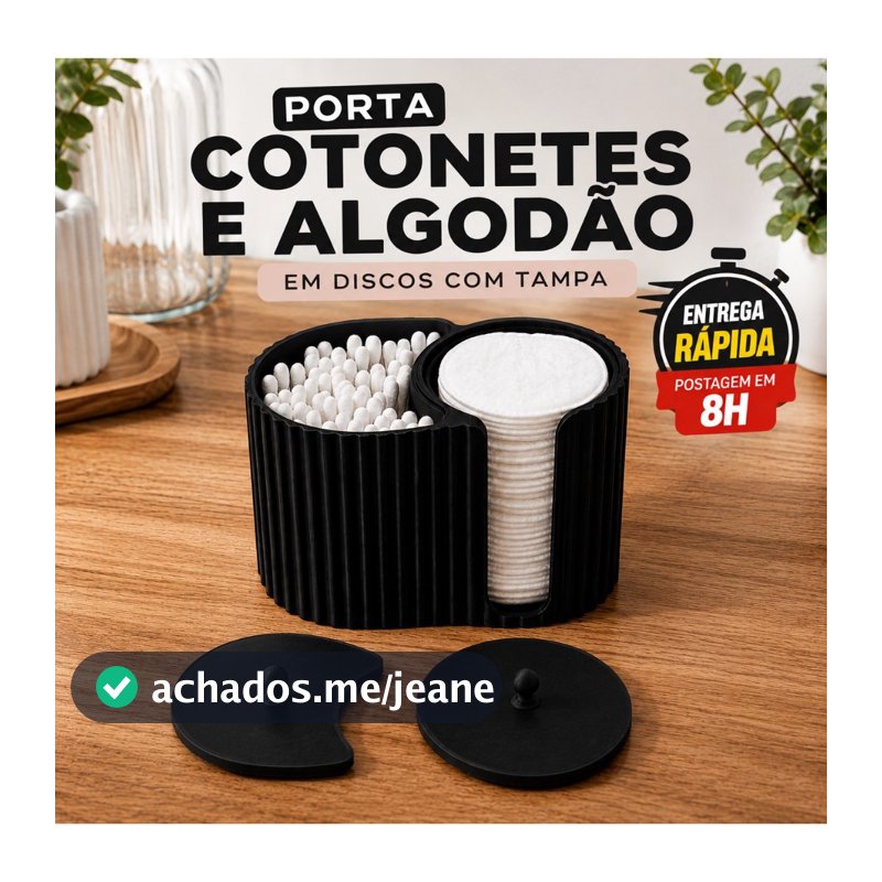 Porta Cotonetes e Algodão em Disco com Tampa - Organizador para Banheiro e Maquiagem