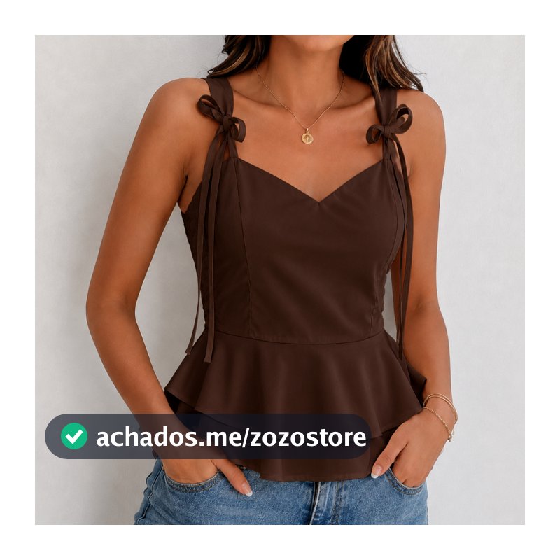 Blusa Peplum Feminina Alça com Laço Babado Lastex nas Costas Moda Verão