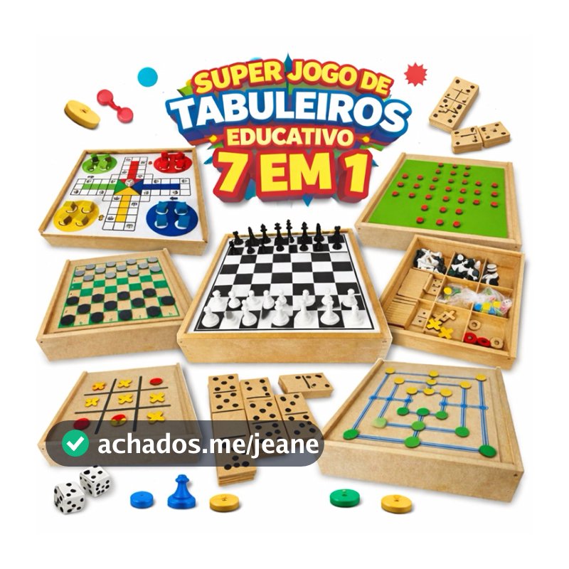 Jogo Tabuleiro Educativo Madeira Clássicos Xadrez Dama Jogo da Velha Ludo Trilha Dominó Resta 1