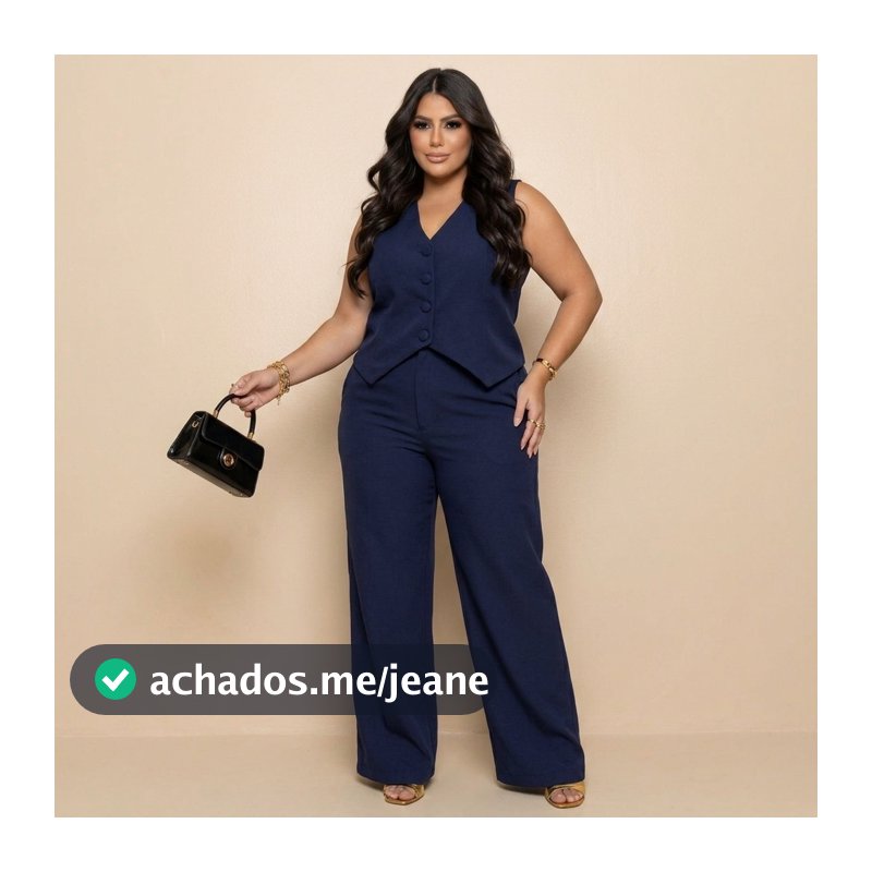 Conjunto Feminino Plus Size Colete e Calça Alfaiataria Pantalona Tecido Marrant Elegante 2 Peças Social