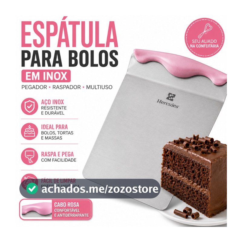 Espátula Pegador Para Bolo Em Inox Raspador De Massa Cabo Rosa Confeitaria Multiuso