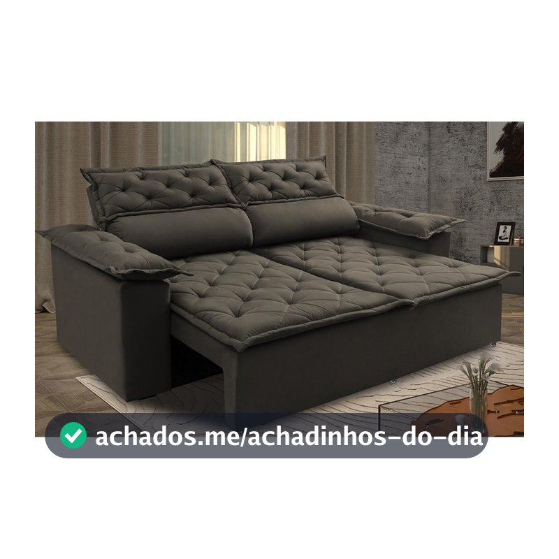 Sofá 3 Lugares Retrátil e Reclinável Cama inBox Compact 1,80m Velusoft Café
