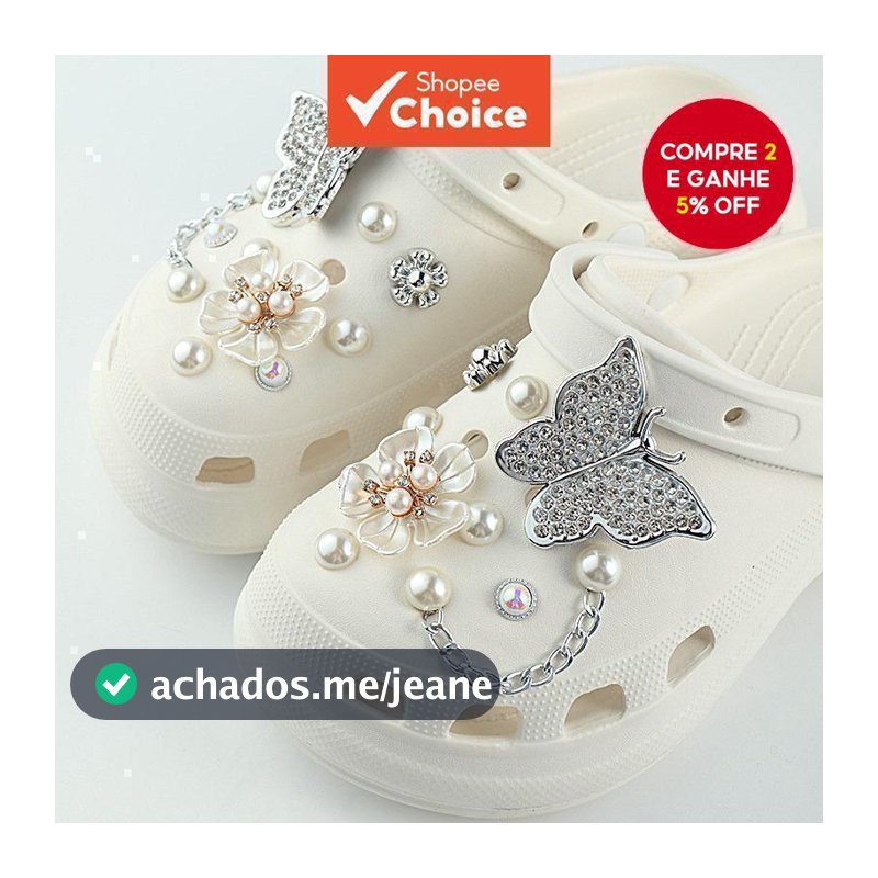 Pérola Strass Borboleta Sapato Encantos Conjunto Elegante Acessórios Decorativos Para Tamancos Sandálias Mulheres Menina