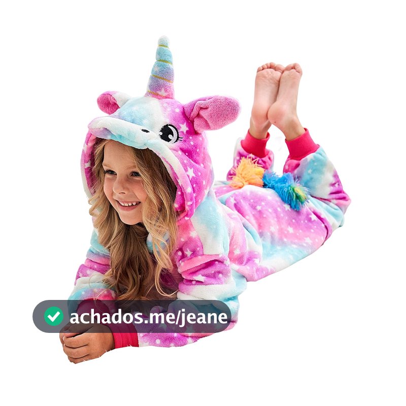 Pijama Macacão Unicórnio Kigurumi Rosa Estrelado