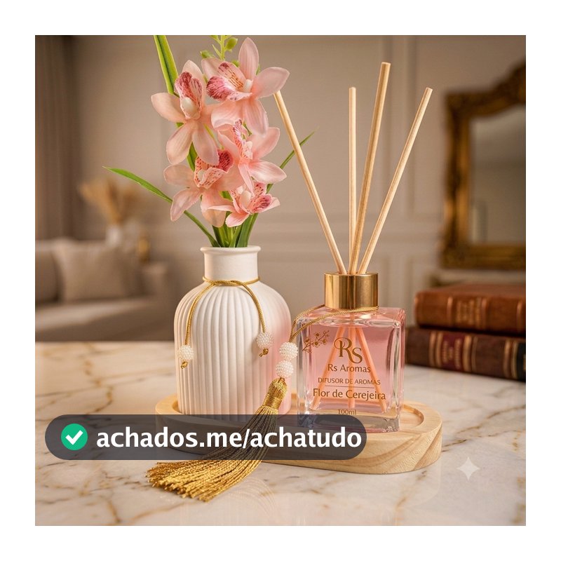 Kit Decorativo Luxo Difusor de Aromas + Vaso de Gesso com Flor Artificial Decoração Moderna