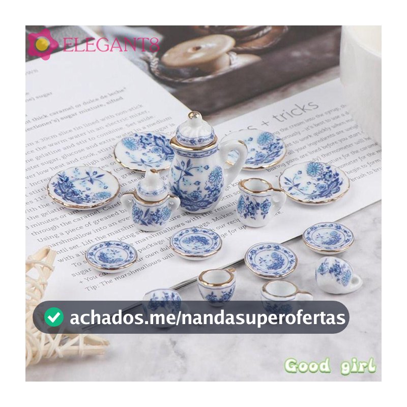 AELEGANT 15 Peças 1 : 12 Conjunto De Xícara De Chá De Porcelana Em Miniatura , Talheres Bule De Casa De Bonecas De Cozin