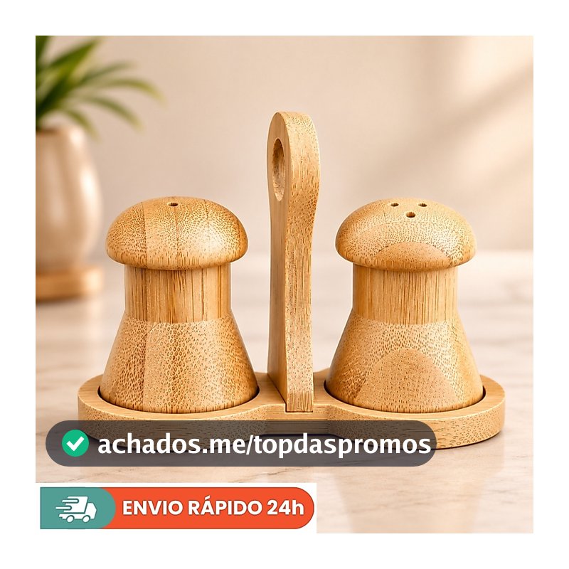 Kit Saleiro e Pimenteiro de Mesa em Bambu – Porta Temperos Moderno Elegante para Cozinha Farmhouse