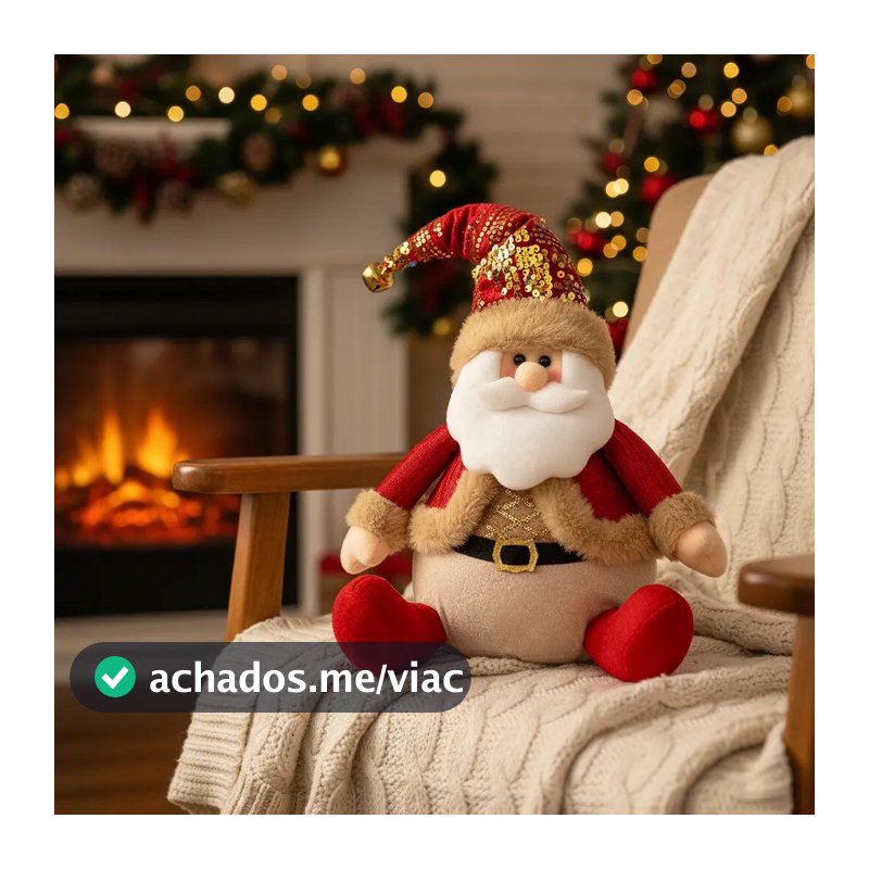 Decoração De Natal  Papai Noel Vermelho Sentado Pelúcia 40cm Luxo