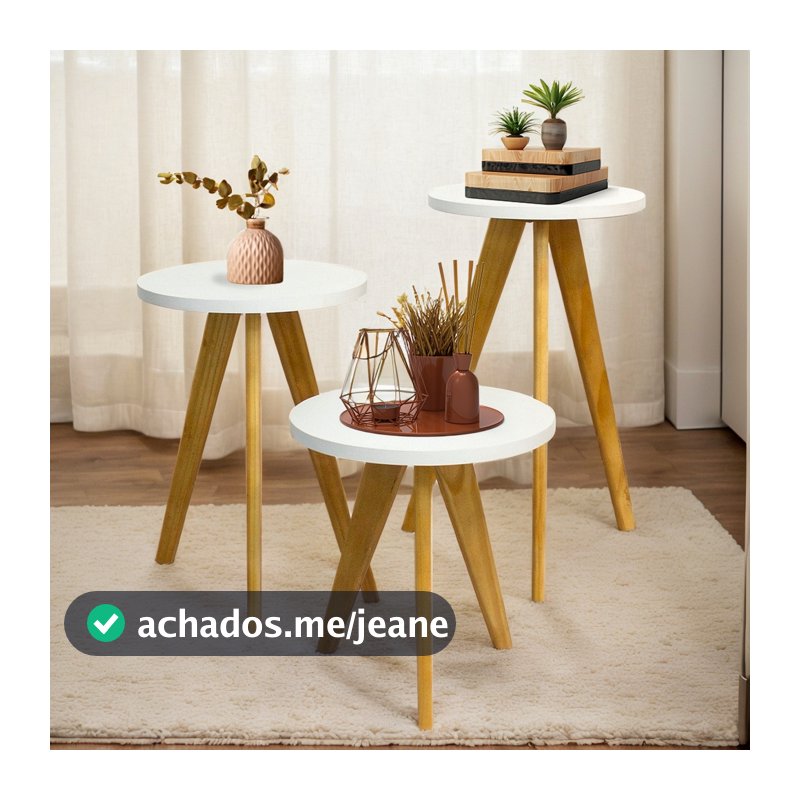 Conjunto de Mesa, Mesa de Centro, Mesa Lateral, Mesa de Cabeceira, Mesa Pé Palito - Madeira Maciça