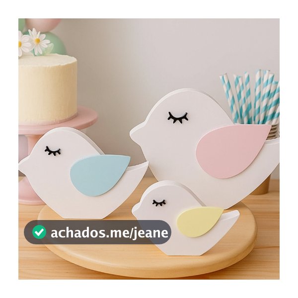 Kit 3 Passarinhos Coloridos em MDF Decoração Festa Infantil Jardim Encantado Quarto