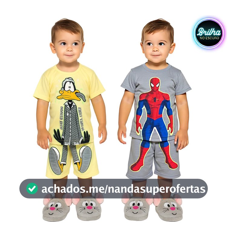 Conjunto Pijama Brilha no Escuro Personagens Menino Infantil Mickey Homem Aranha Malha Levinha