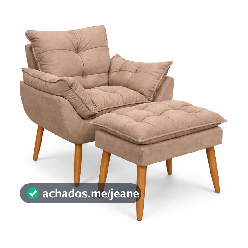 Kit Poltrona + Puff Pufe Para Sala Quarto De Bebê Colchão Sala Rack Recepção Em Tecido Suede Pés  Palito - Bay kai Home