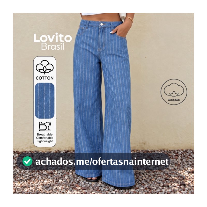 Lovito Calça Jeans Pantalona Feminina Listrada Cintura Alta PTB824BRL854