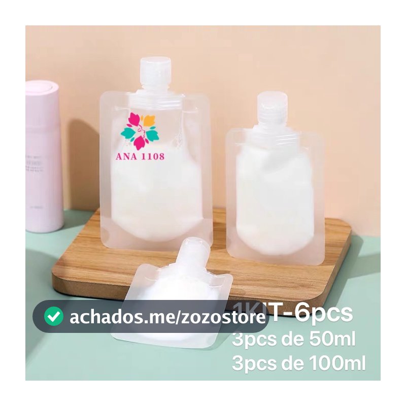 KIT 6 PCS saco frasco multiuso plástico 100 ml/50ML para amostras de embalagem de loção dobrável para viagem