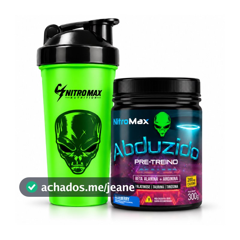 Pré-Treino Abduzido NitroMax 300g + Coqueteleira 200mg Cafeína Beta-Alanina Arginina Pump