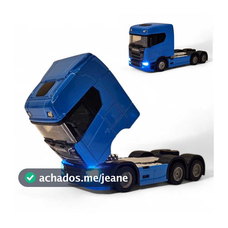 Miniatura Scania Trucada de Metal com Luz Faróis Acendem Caminhão Colecionável Com Fricçao