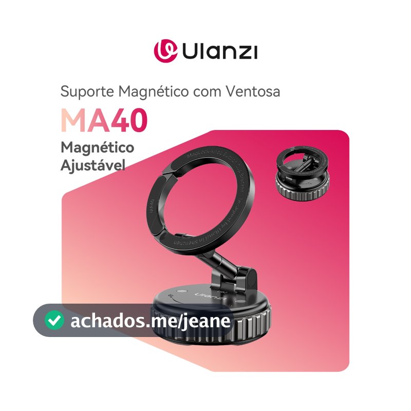 ULANZI MA40 MagLock Suporte Magnético com Ventosa, Compatível com MagSafe, Ajuste Multiângulo para Celular