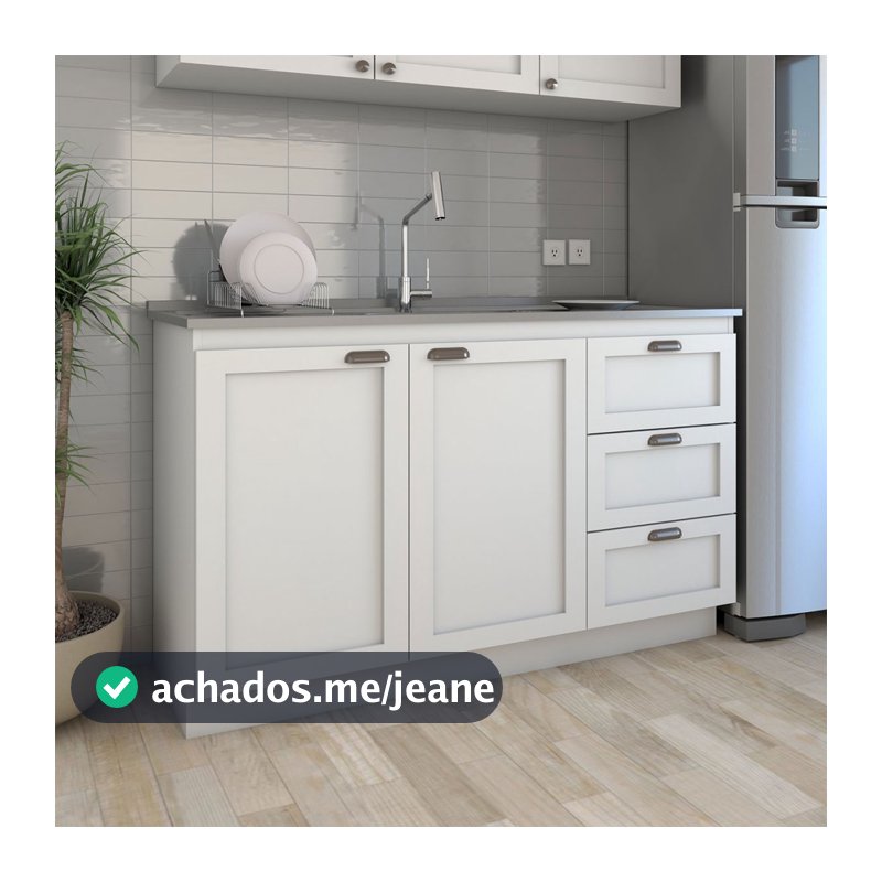 Balcão de Cozinha para Pia Essenza 2 Portas 3 Gavetas 100% Mdf Branco Fosco - Panorama Móveis