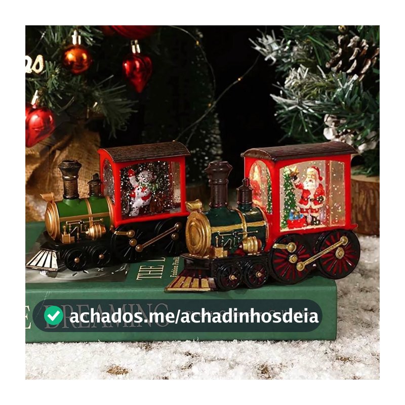 Trem Globo de Neve Com LED Natal Enfeite Decoração Presente Natalino Papai Noel Boneco de Neve