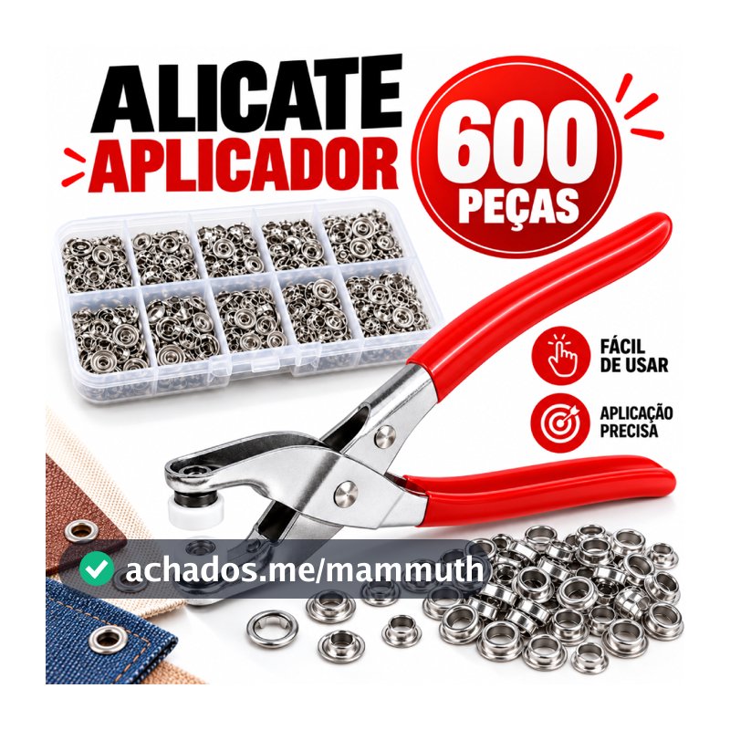 Alicate Aplicador Para Botao De Metal De Pressao Roupa Bebe com 150 botões de roupas