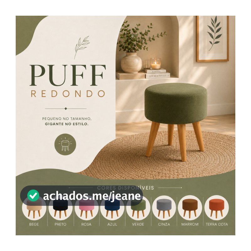Banqueta Puff Redondo Reforçado 43cm com Pés Palito