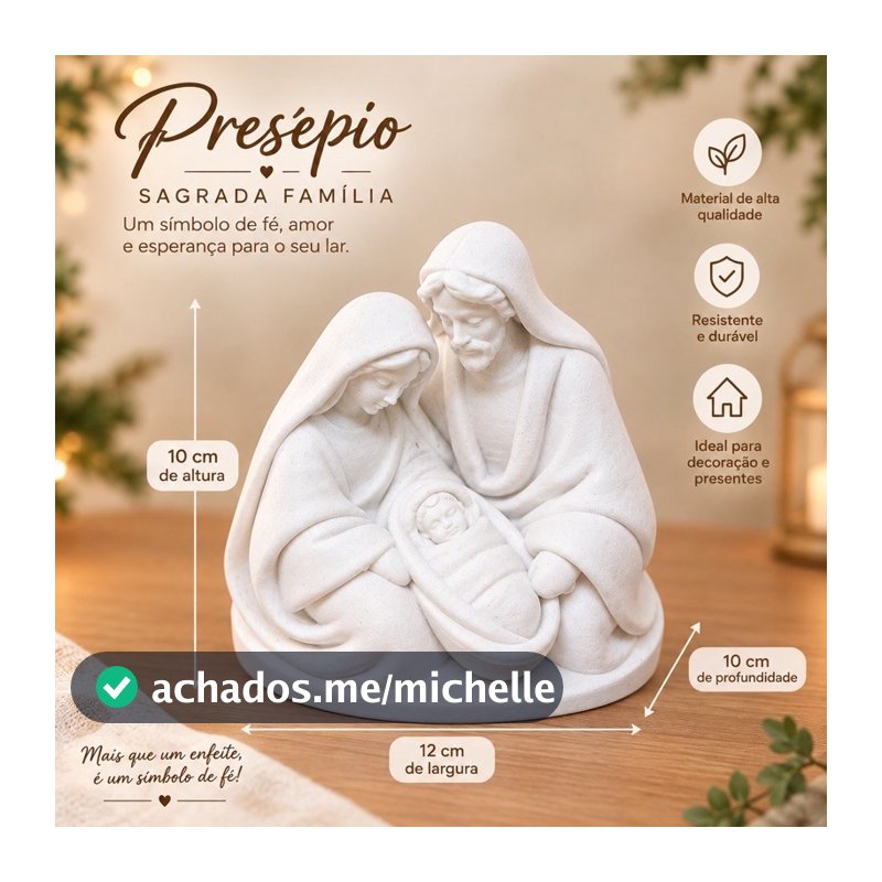 Presépio Sagrada Família Branco Decorativo– Enfeite de Natal Religioso para Casa e Presente