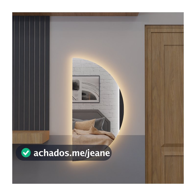 Espelho Meia Lua Corpo Inteiro E25 Com Led Luz Branca e Amarela Corpo Inteiro Sala Quarto Salão