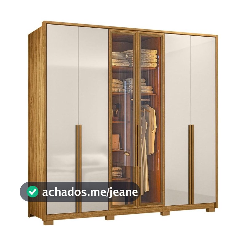 Guarda Roupas Casal Reflecta com Led 6 Portas 4 Gavetas Âmbar