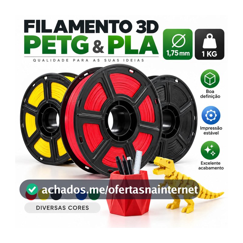 Filamento 3D PETG e PLA Silk 1,75mm 1kg FDM, Alta Resistência, Baixo Warping e Boa Adesão, Acabamento Premium