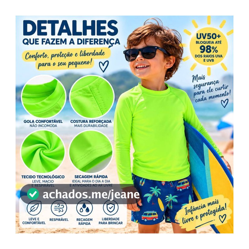 Camiseta de Piscina Térmica Infantil Juvenil Menino Menina Proteção Solar UV50+ Piscina Praia Verão