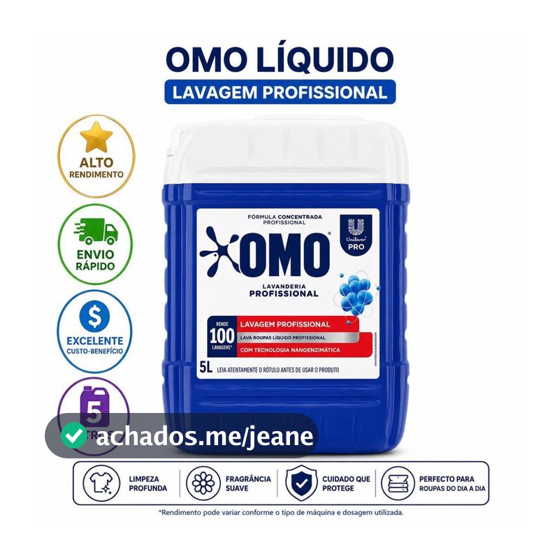 Lava Roupas Líquido 5L | Remove Manchas | Alto Rendimento | Fórmula Concentrada Profissiona Omo