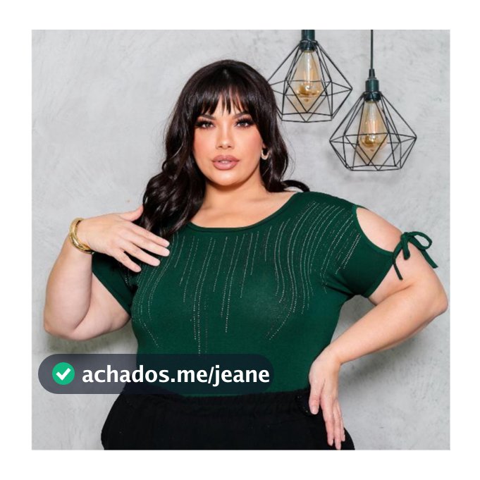Blusa Plus Size Estampa com Brilho manga com Cordão Regulável nos Ombros Pedraria Moda Plus Size